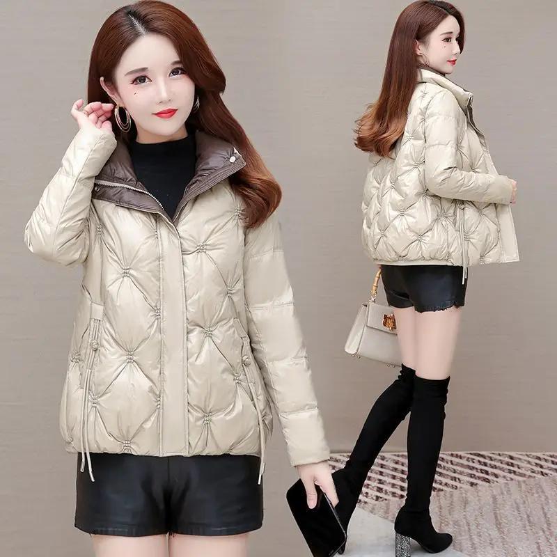 羽绒服女短款2023新款冬季轻薄白鸭绒时尚洋气立领韩版免洗外套潮