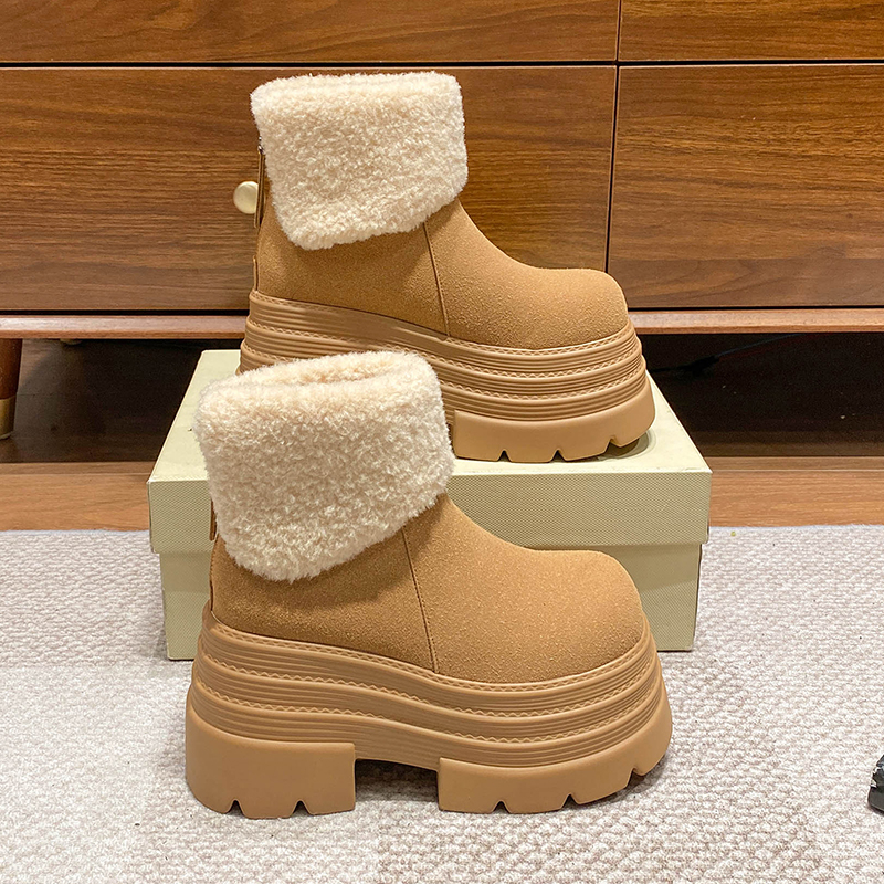 小个子10cm增高雪地靴女2025冬季新款翻毛加绒保暖厚底防滑短靴子