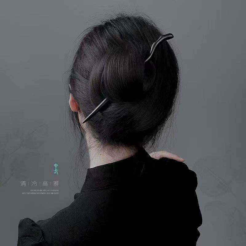复古黑木古风发簪简约现代高级感木质簪子日常盘发木头手工簪女