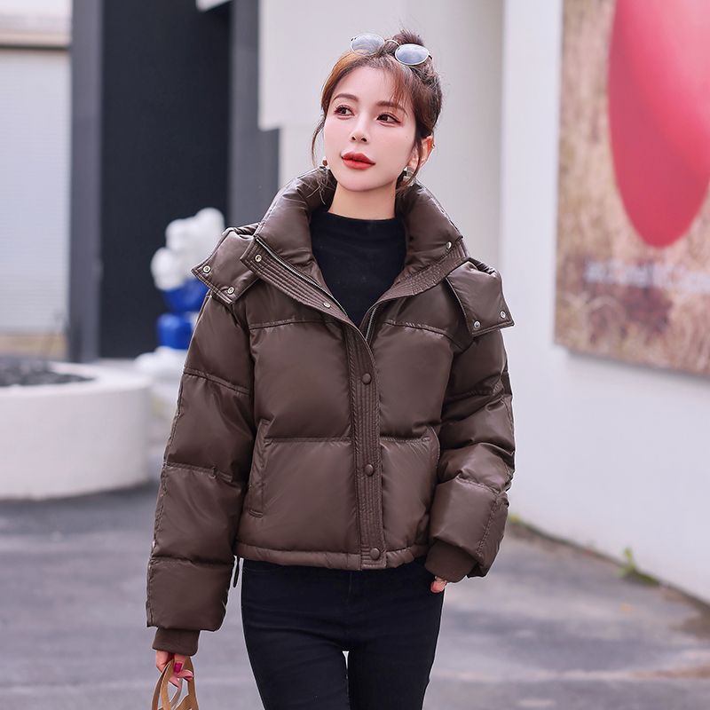 乐乐PU皮羽绒服女2023年冬季新款小个子免洗羽绒加厚保暖外套潮