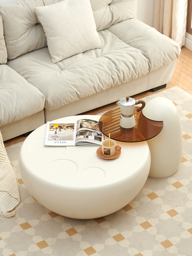 猫爪圆形茶几现代白色创意茶几客厅家用高级感奶白色异型奶油风桌