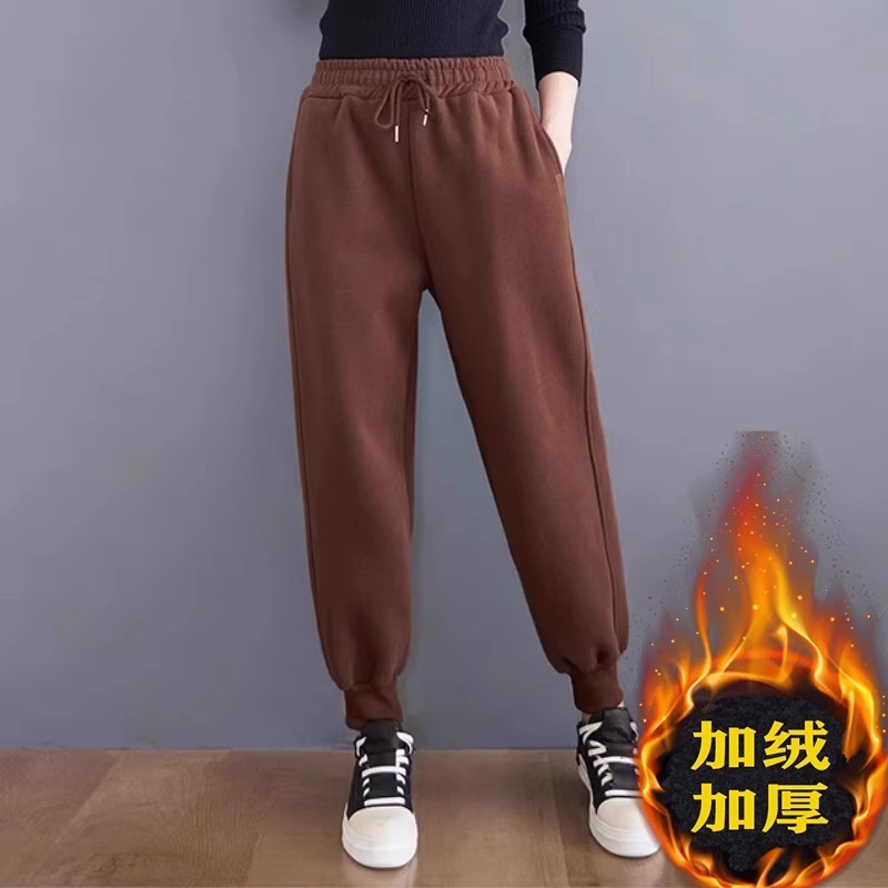 dhini加绒加厚束脚卫裤女秋冬2023款妈妈宽松显瘦运动休闲哈伦裤