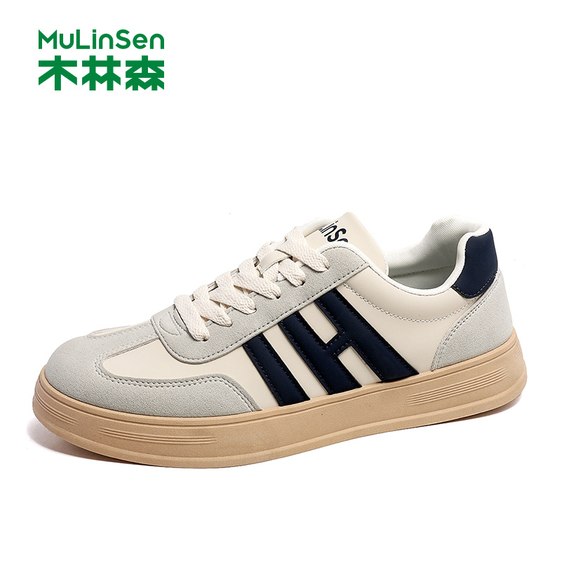 木林森男鞋2023秋季新款小众设计百搭休闲板鞋男士德训鞋子男潮流