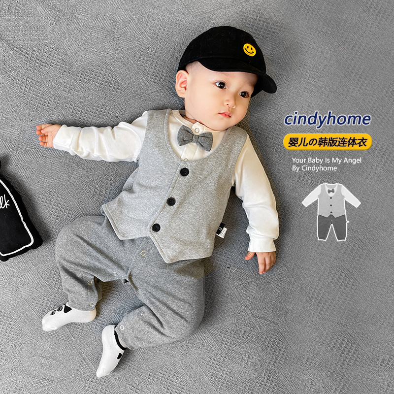 婴儿宝宝韩版休闲洋气秋冬满月百日宴周岁哈衣连体衣