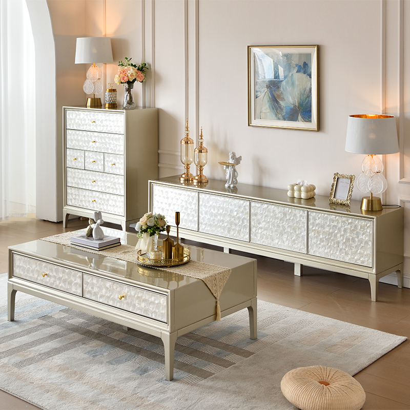 全实木七斗柜客厅收纳柜贝壳电视柜简约现代储物柜欧式轻奢主卧床