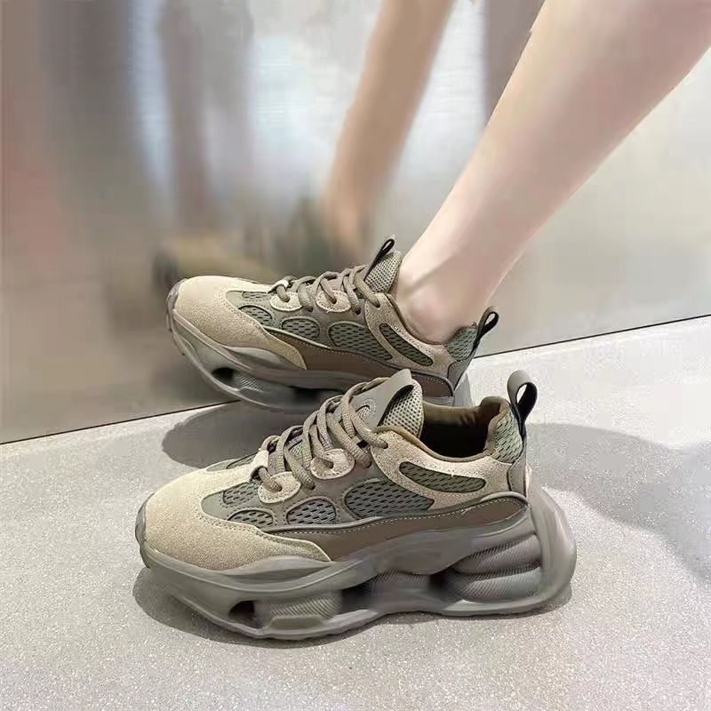 爆款百搭休闲潮流老爹鞋女23年春季新款磨砂复古增高韩版厚底小个