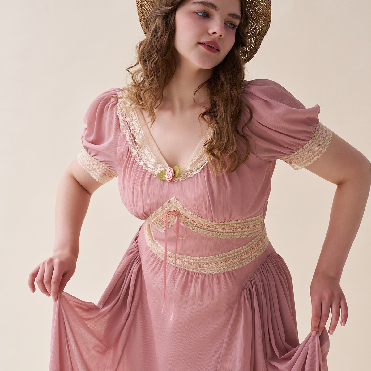 LaceMade大码女装 夏日长诗 法式复古浪漫高级感两穿蕾丝连衣裙子