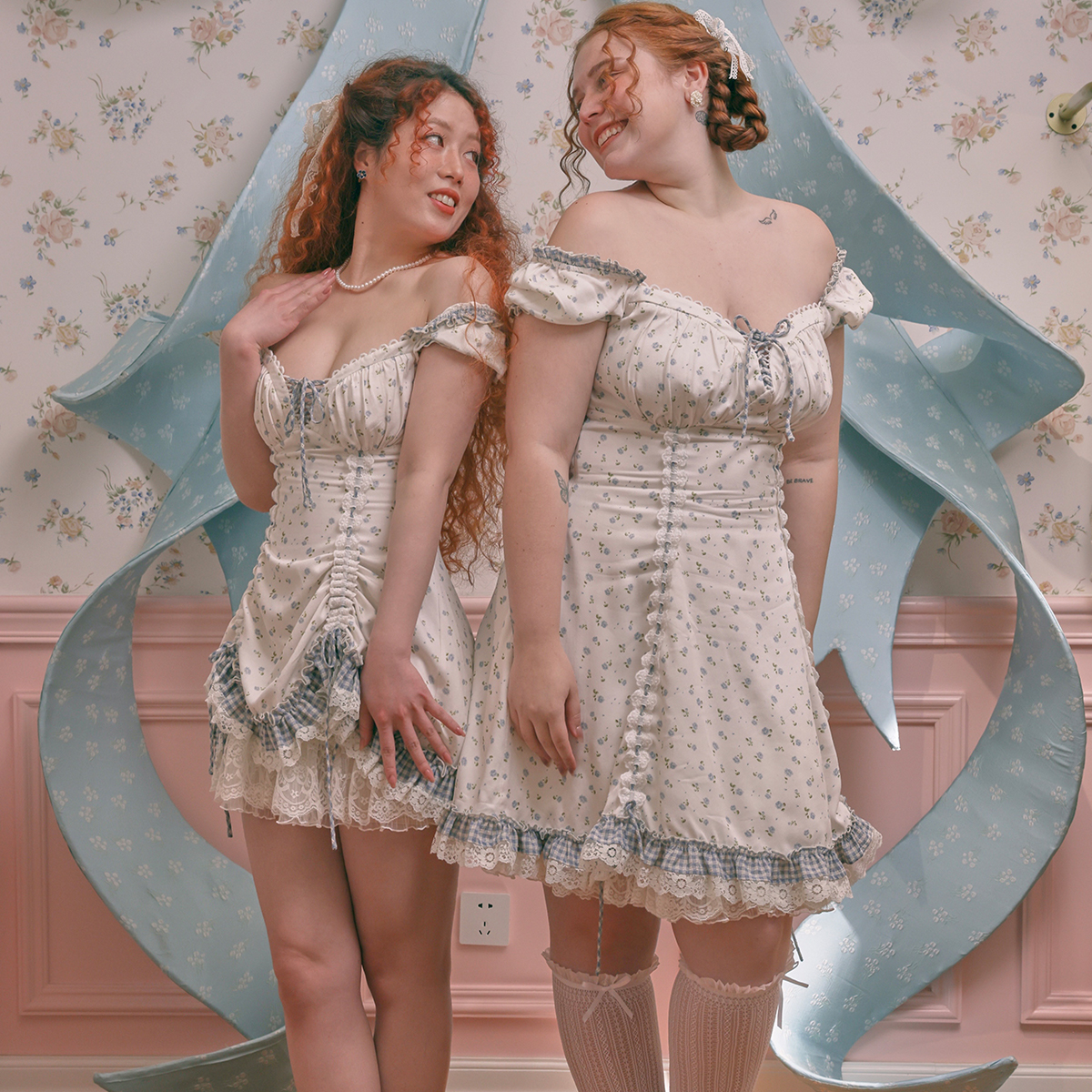 LaceMade大码女装 彼得兔娃娃 法式甜美设计感两穿短款夏季连衣裙