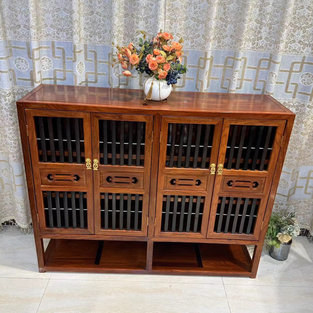 红木家具刺猬紫檀玄关四门鞋柜