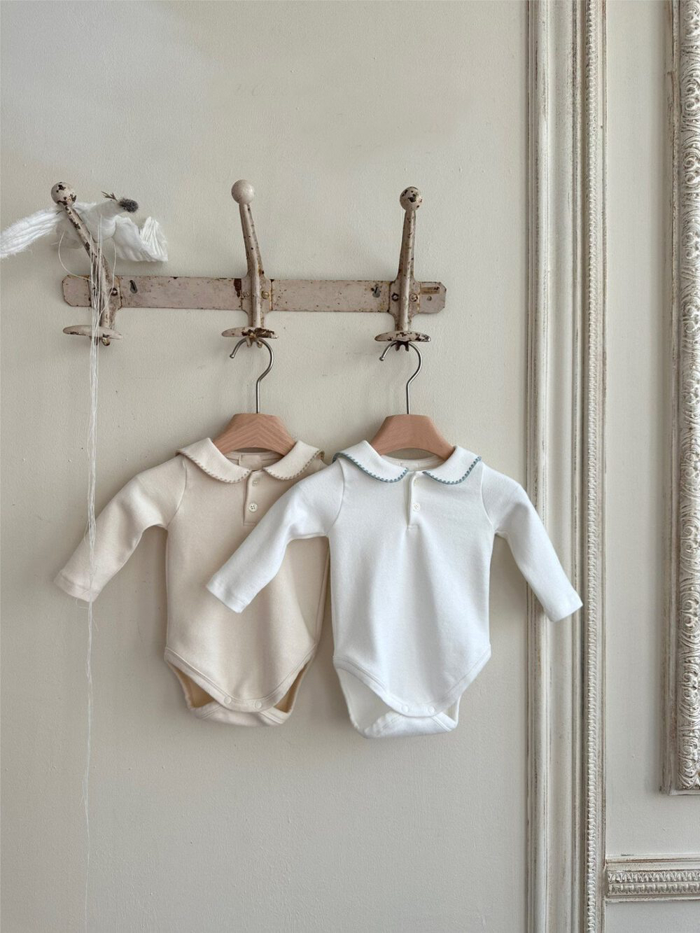 婴儿翻领长袖爬服宝宝三角包屁连体衣春秋打底