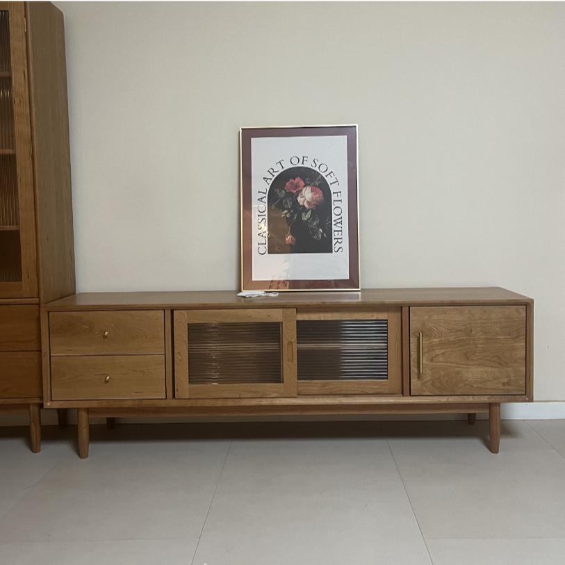 实木樱桃木电视柜简约风格电视柜家用视听柜储物柜实木电视柜