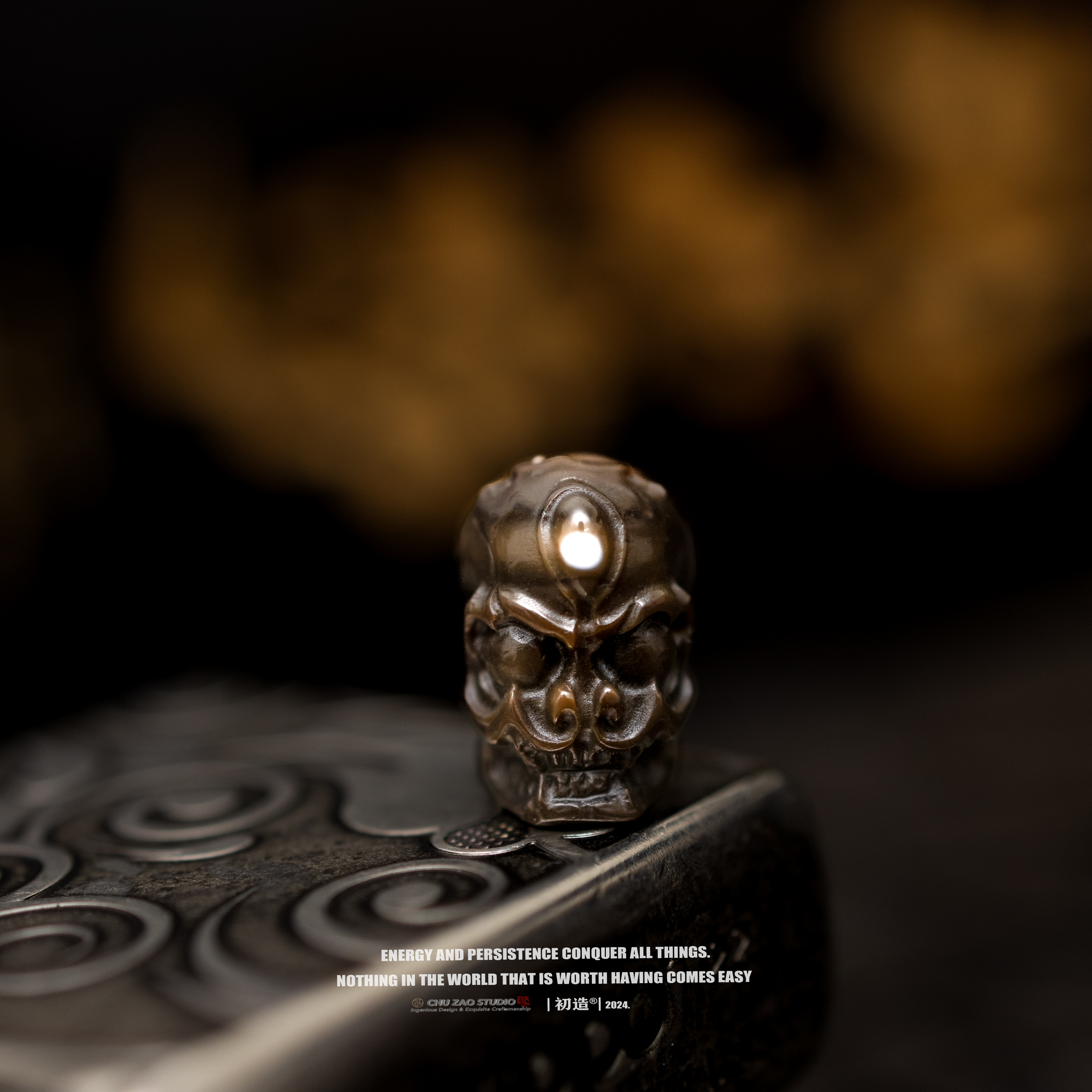 【初造】手工雕刻唐卡尸陀林珠改玛瑙隔珠文玩配饰骷髅单珠