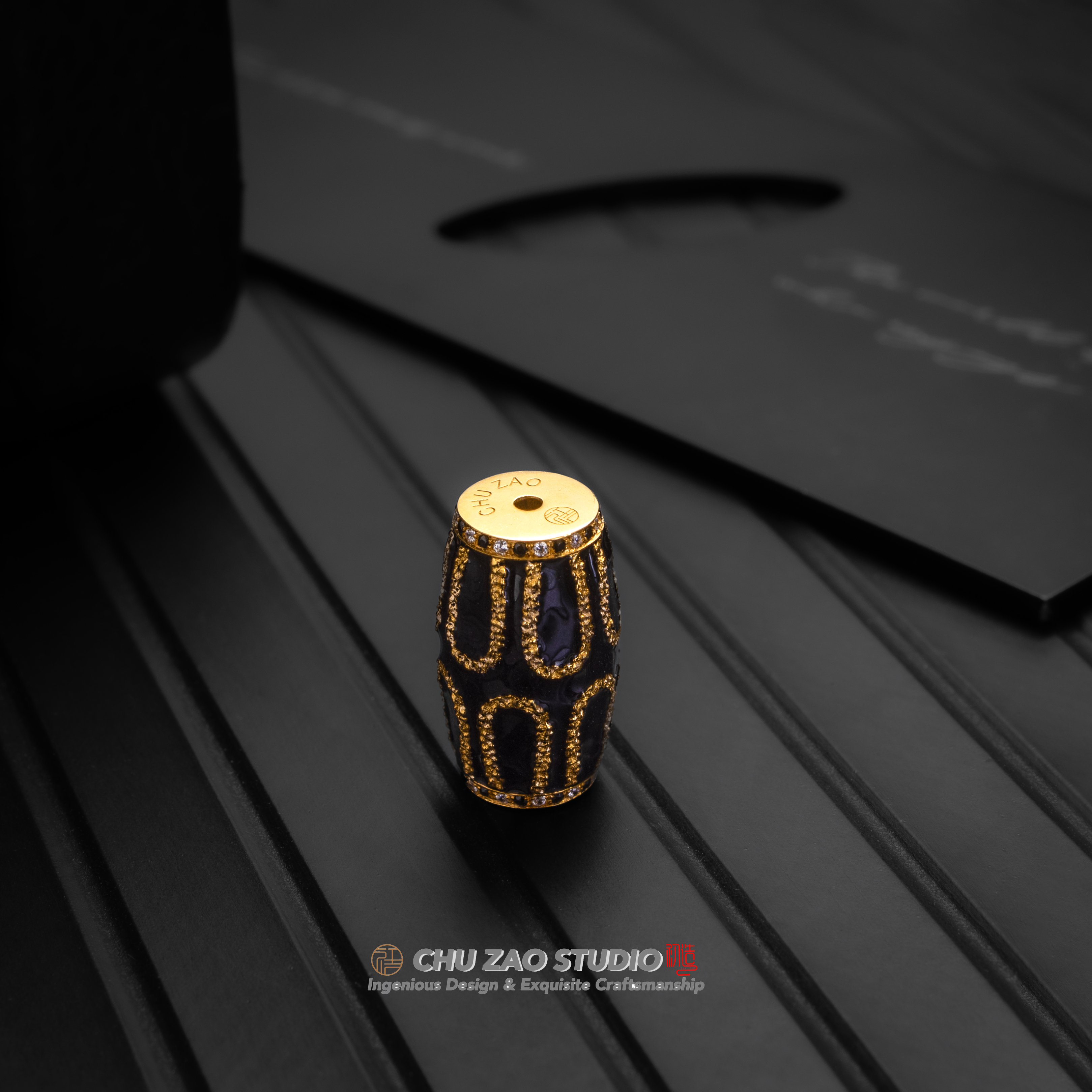 初造【定制】六瓣莲花寿珠18k镶嵌珐琅顶珠配饰