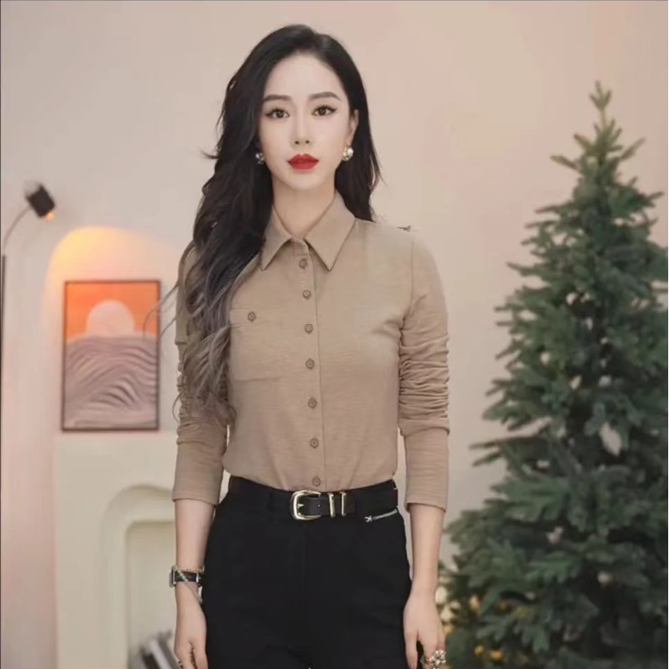 哥弟新款显瘦气质通勤简约纯色经典百搭衬衫长袖1300820