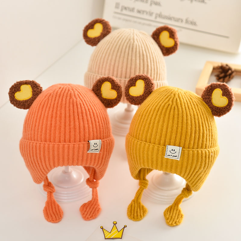 婴儿帽子秋冬季女宝宝可爱超萌女童婴幼儿童秋冬款男宝护耳毛线帽