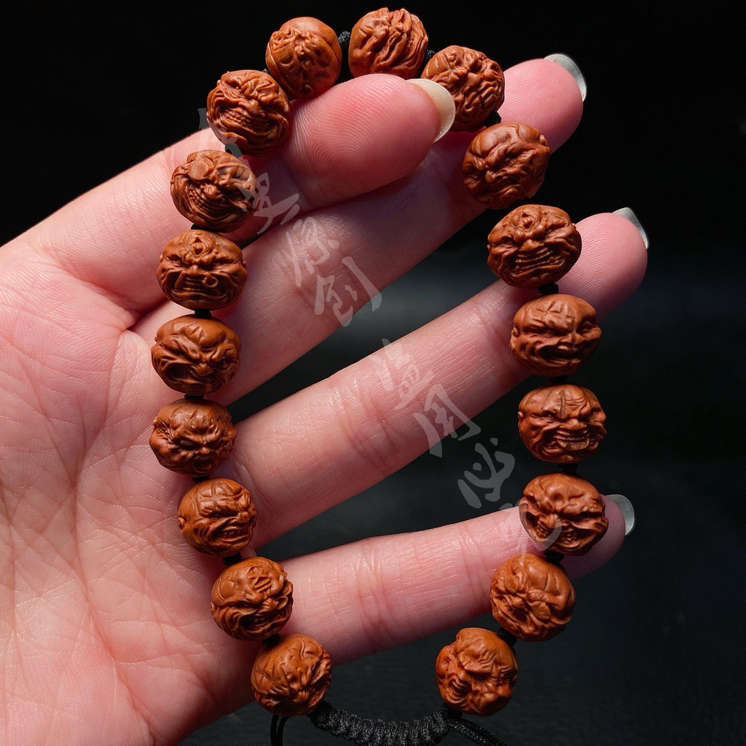 龙纹山桃核雕刻「桃核恶僧」手串手链男女文玩工艺品