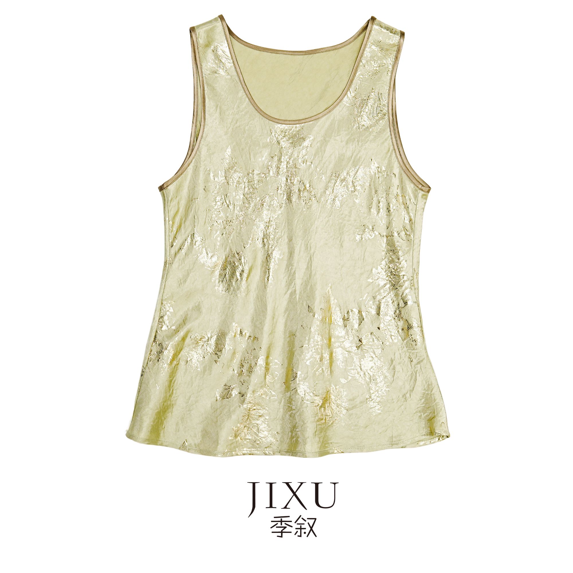 【季叙】新中式国风醋酸烫金压皱轻奢高级感夏季背心-JX106