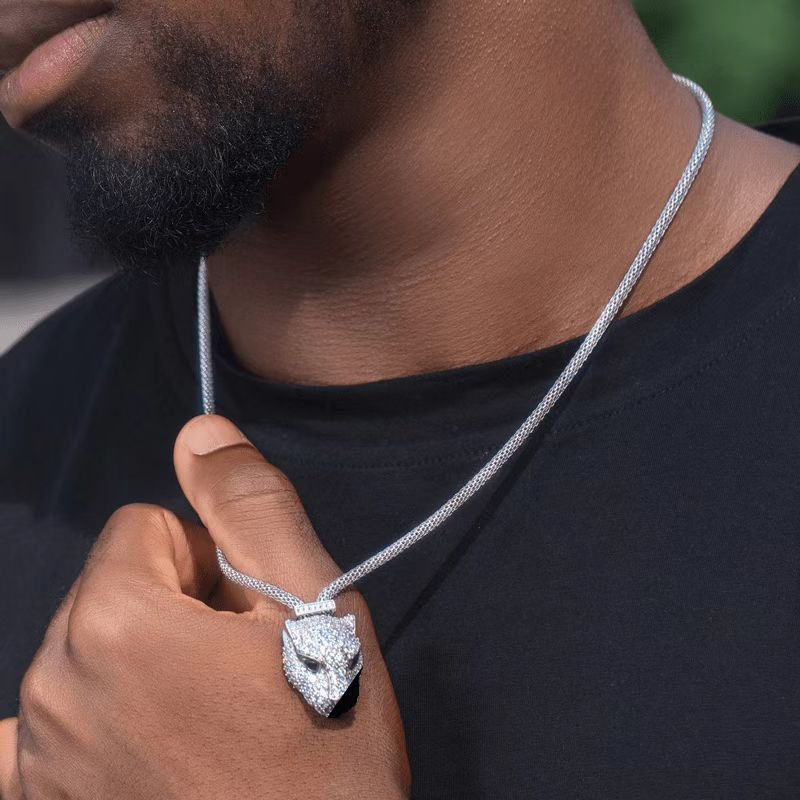 坠链均925银莫桑石 百搭时尚个性霸气925银VVDS莫桑豹子头项链