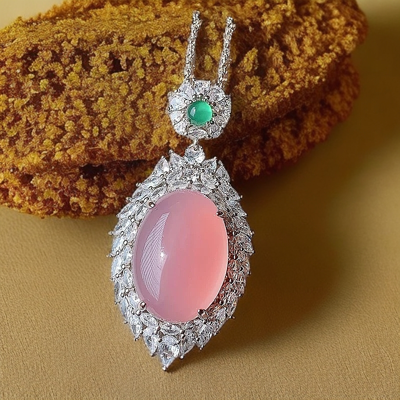 厂家直播镶嵌天然高冰玉髓鸽子蛋玛瑙项链挂件吊坠=N1