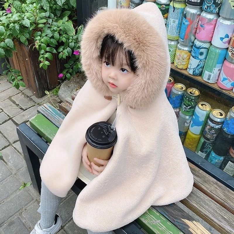 新品巴拉巴拉女童披肩公主斗篷外套毛毛外套秋冬儿童宝宝加绒加厚