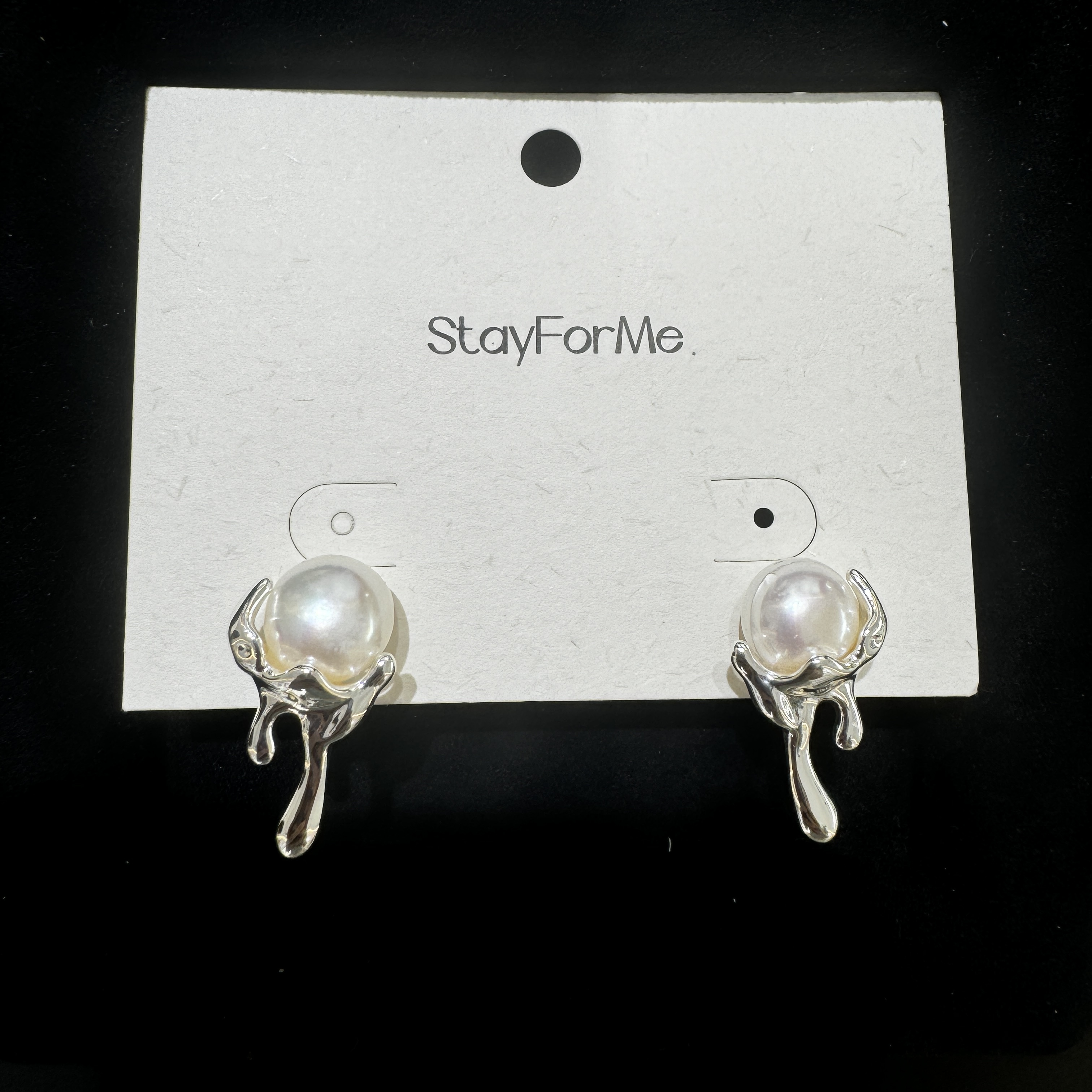 铜合金仿珍珠耳饰 StayForMe-流心珍珠轻奢独创小众高级感耳饰