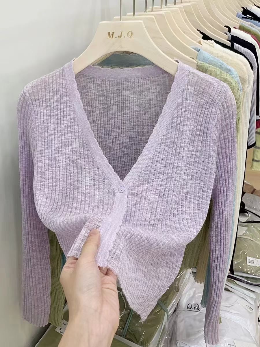 8-39  针织防晒长袖短款女夏季毛针织衫【日用百货】