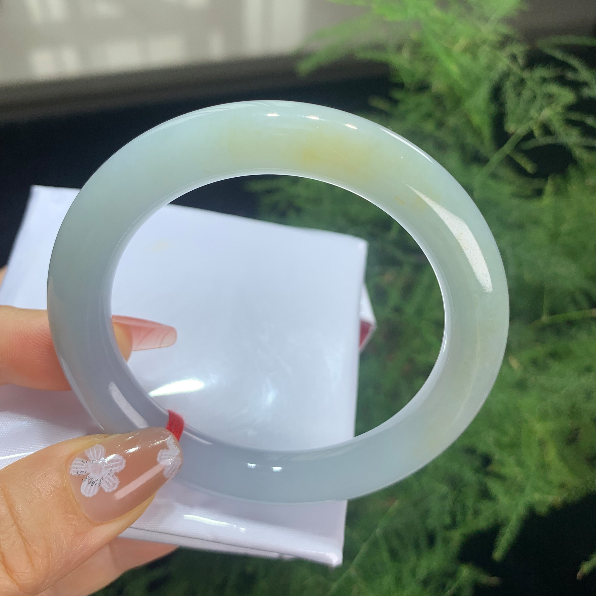55天然缅甸A货翡翠玉镯黄翡飘花细糯冰种女士圆条手镯女CC112804