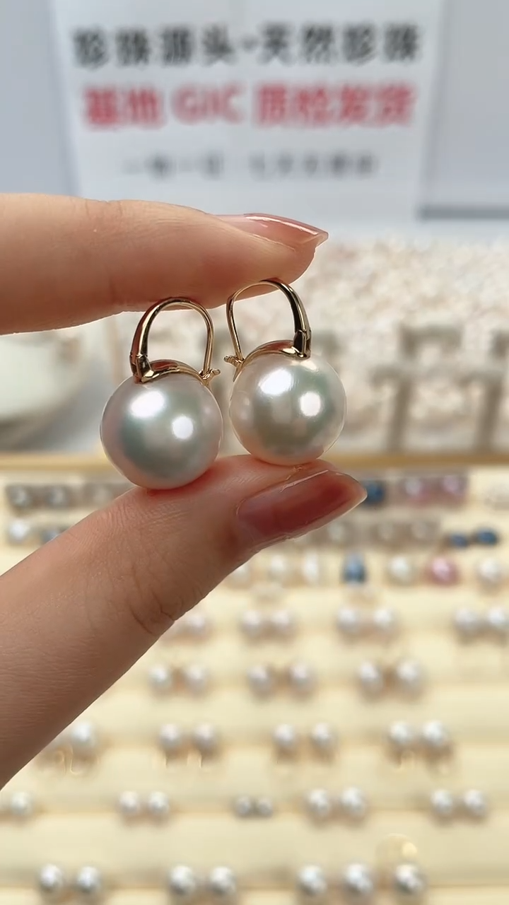 【闪购商品】淡水珍珠耳饰18K金镶嵌13-14