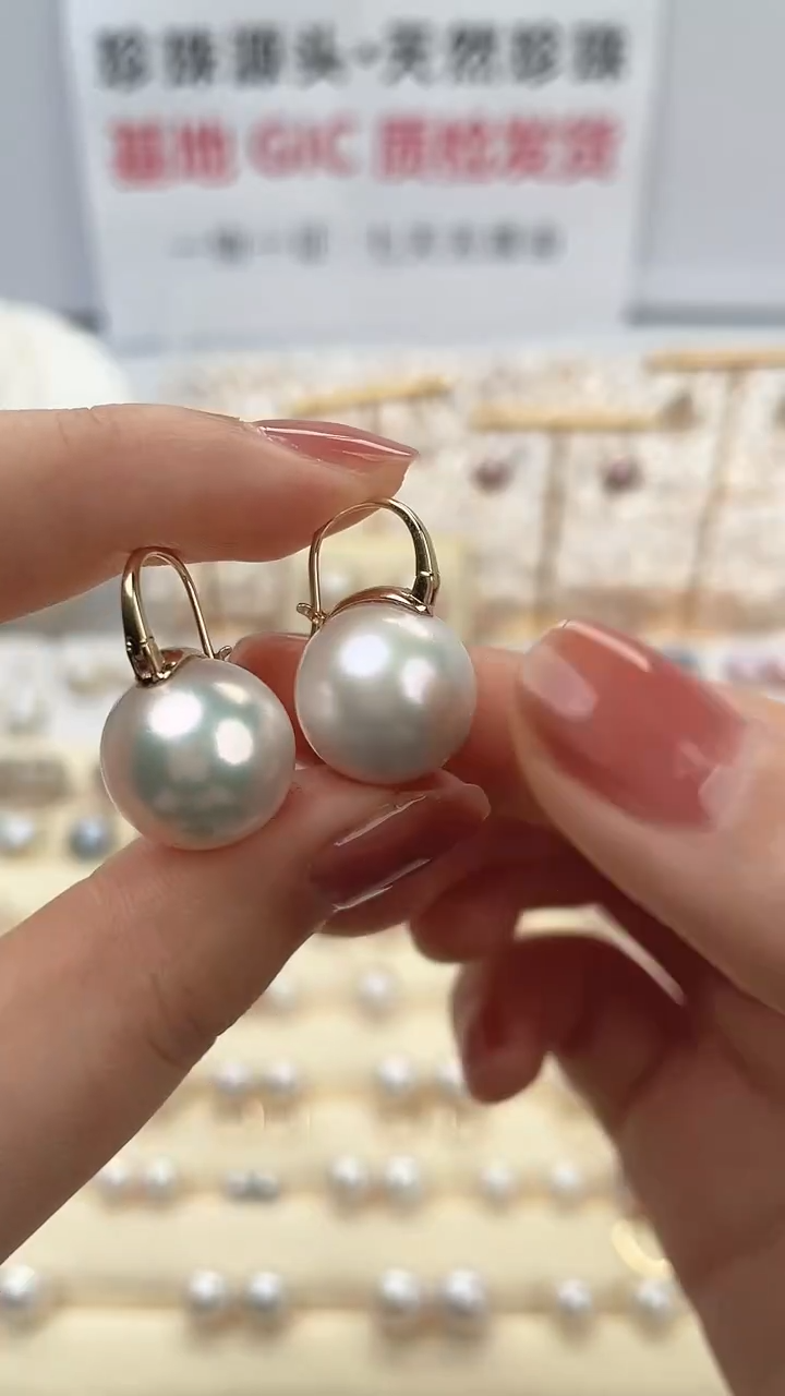 【闪购商品】淡水珍珠耳饰18K金镶嵌13-14