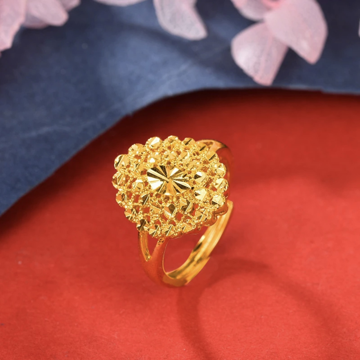 铜合金戒指 【饰事顺意】新中式国潮精美镭射满天星可调节戒指饰品