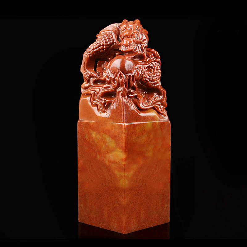 天然石材龙戏珠印章纯手工篆刻定制姓名章书法国画用章多规格可选