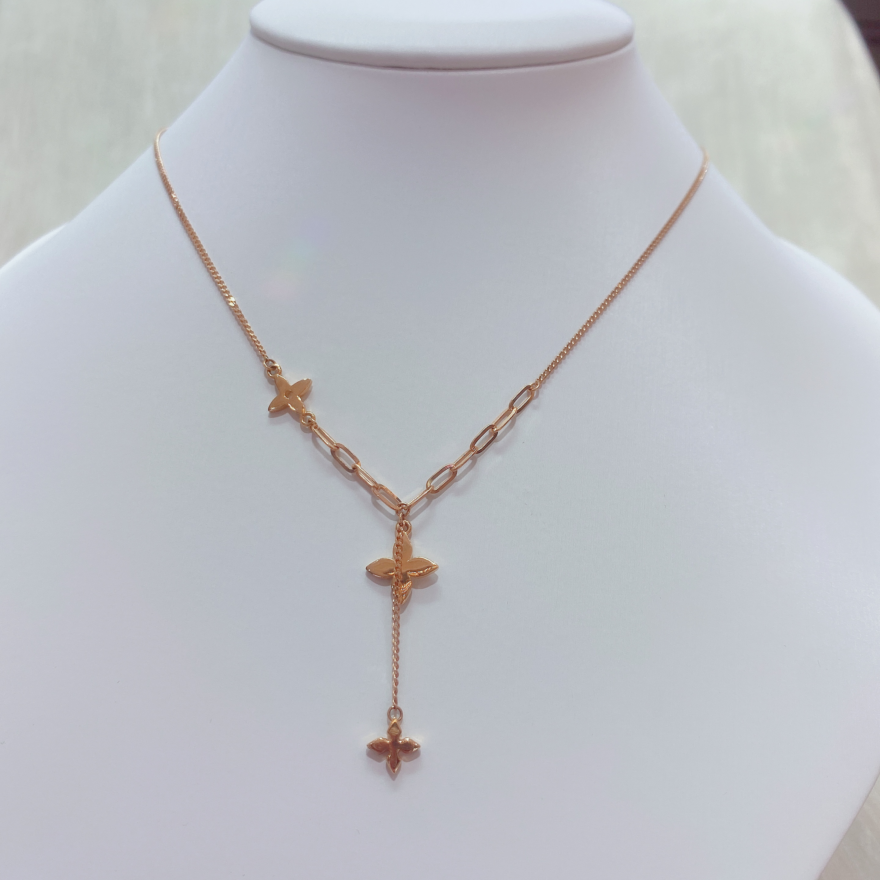 18k金项链，素金流苏花花