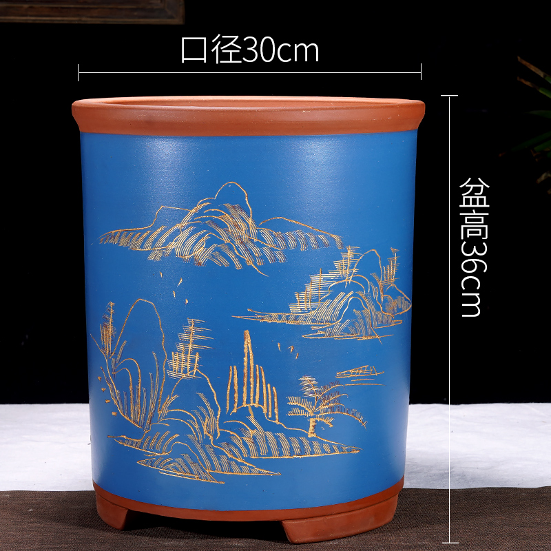 宜兴紫砂花盆吊兰大兰花多肉君子兰绿萝花卉家用陶瓷高筒特大号