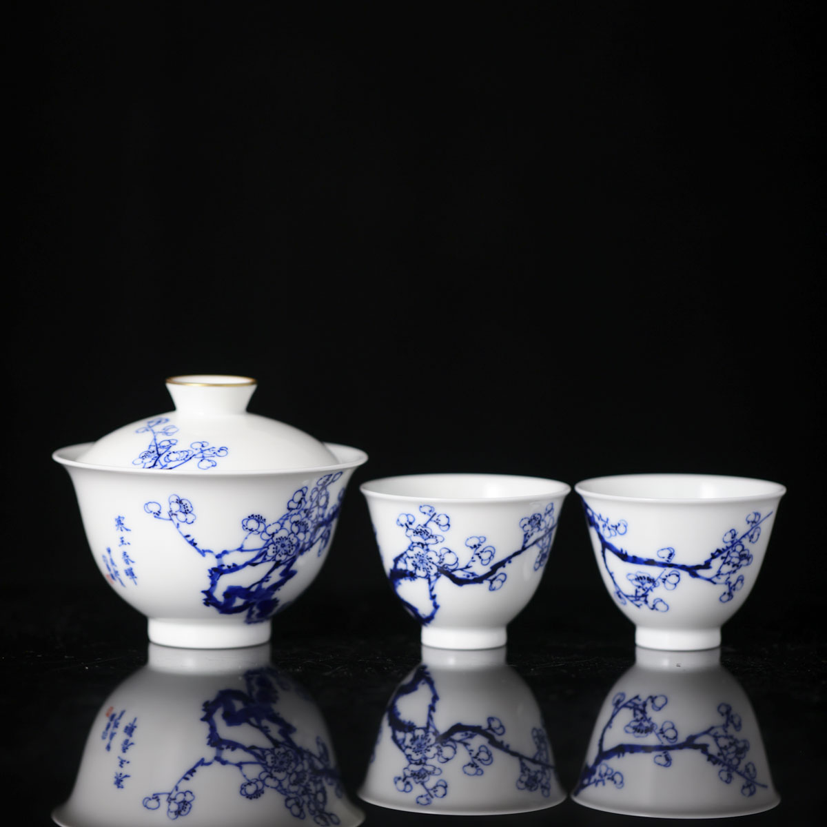 自慢堂--青花梅花风铃盖碗（一盖两杯）