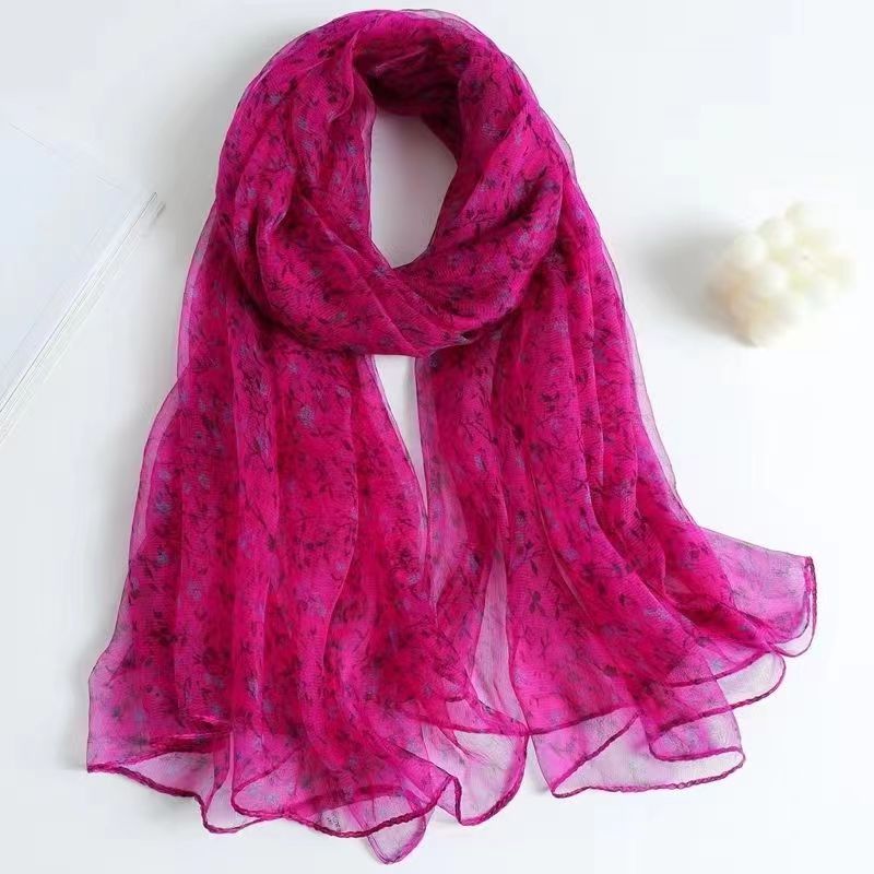 【火龙果】洋气薄款丝巾桑蚕丝韩版秋冬百搭围巾女纱巾披肩夏季款