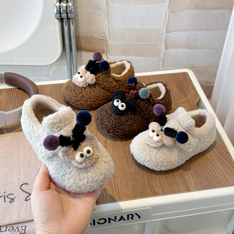 儿童鞋子2025冬季新款男童毛毛鞋宝宝可爱公仔豆豆鞋女童加绒棉鞋