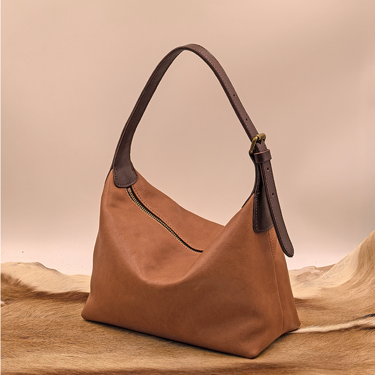 转山植鞣头层牛皮双耳hobo包休闲腋下包单肩斜挎包大容量通勤包