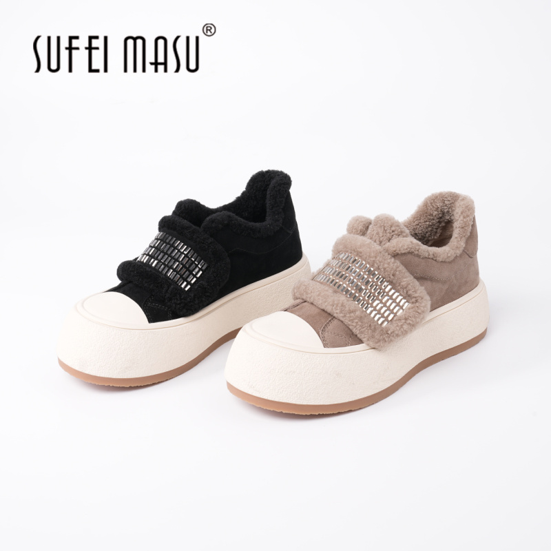 SUFEIMASU/苏菲玛素牛反皮厚底加绒时尚百搭圆头休闲板鞋75849-3