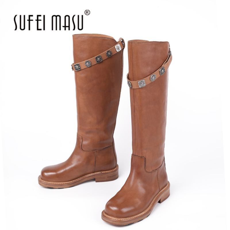 苏菲玛素过膝秋冬女靴圆头粗跟高筒靴新款骑士靴长筒68816-75