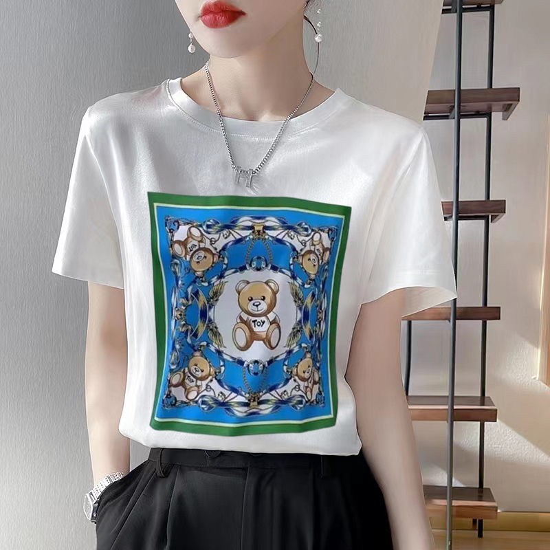 93009  时尚百搭！ 女式夏季重工印花圆领休闲T恤