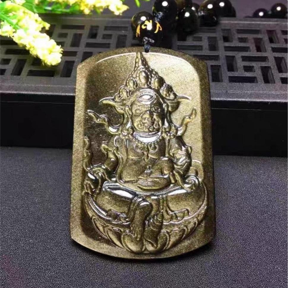 天然老坑金曜石黄财神吊坠四大财神挂件