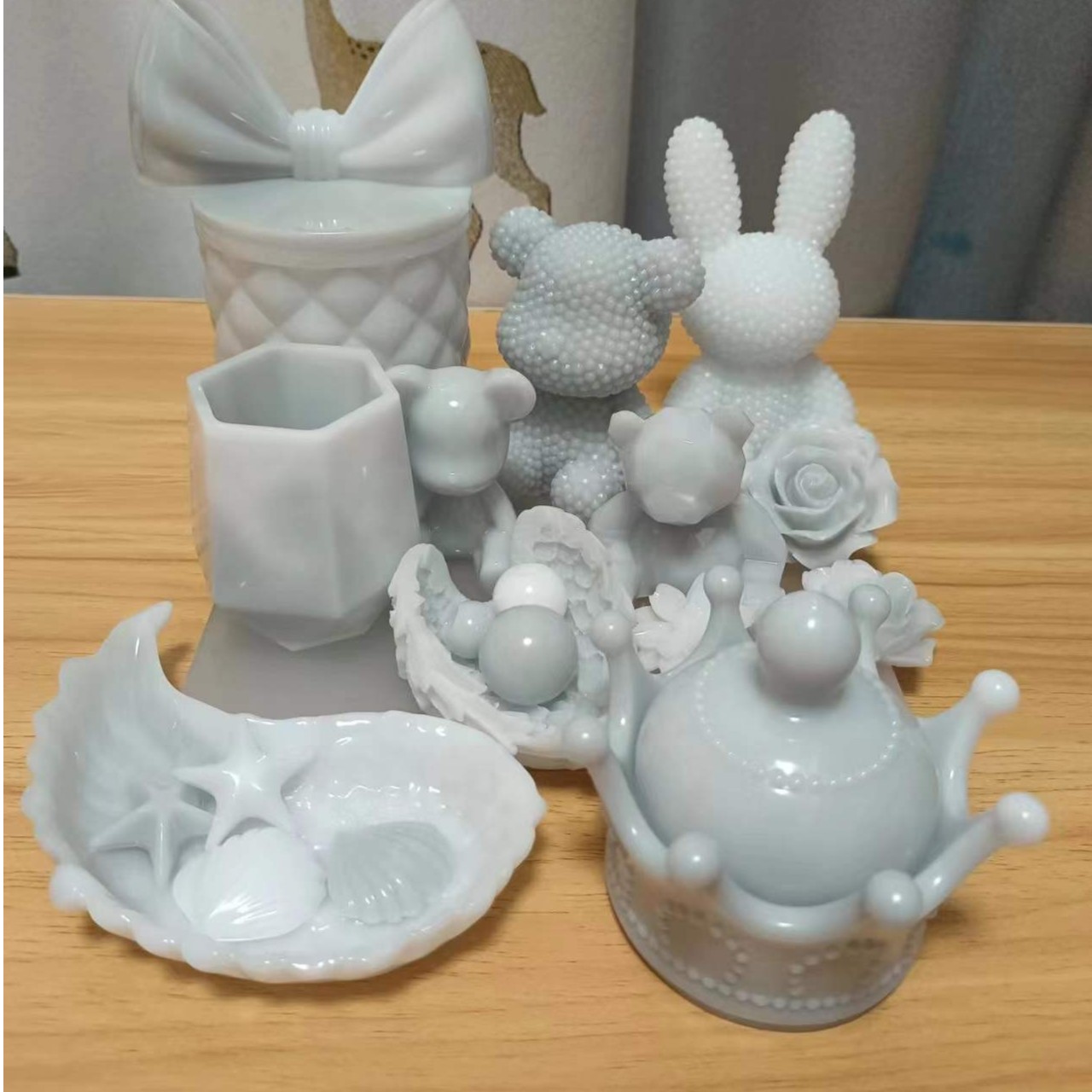 diy滴胶成品收纳盒 滴胶摆台手工可爱白色