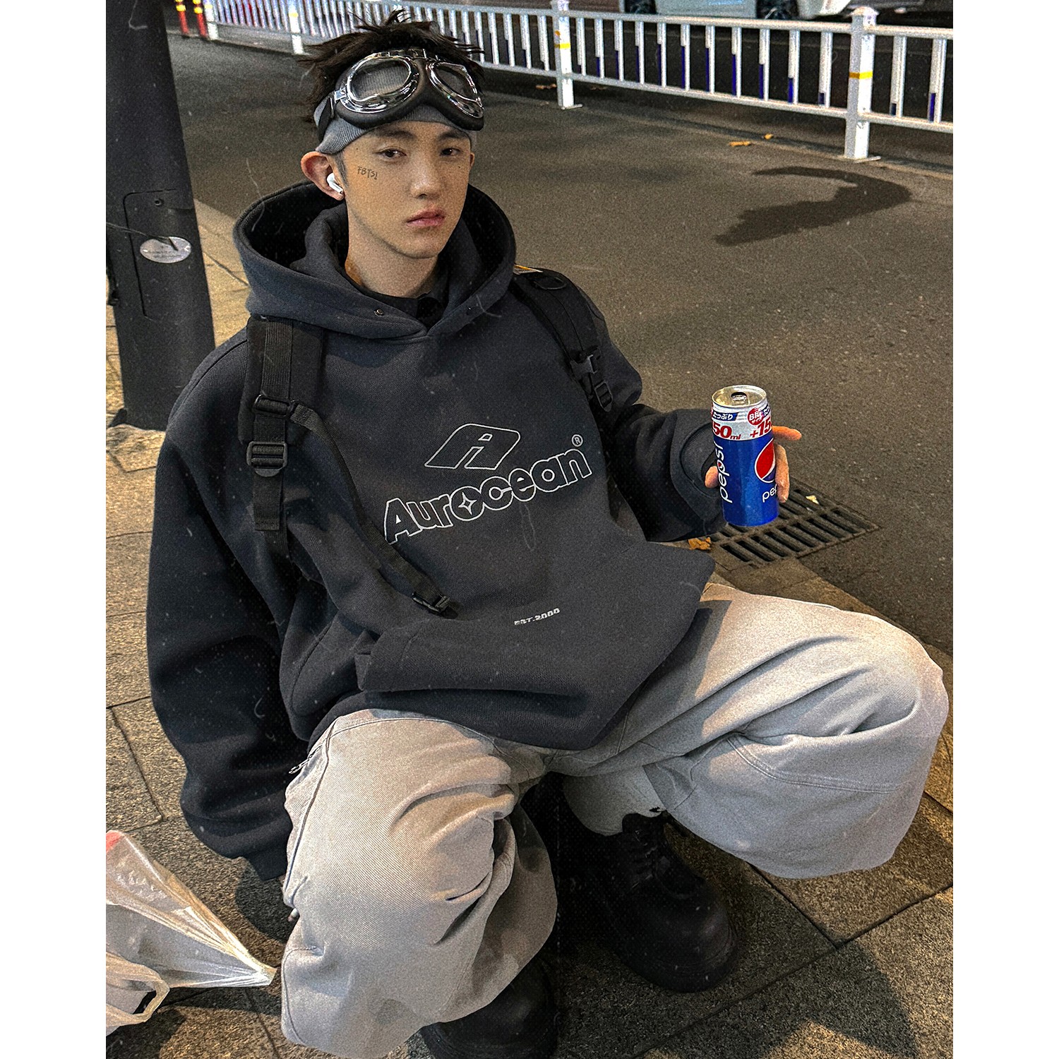 Aurocean 加绒连帽卫衣 深铁灰色520克重磅珠地摇粒绒加厚外套