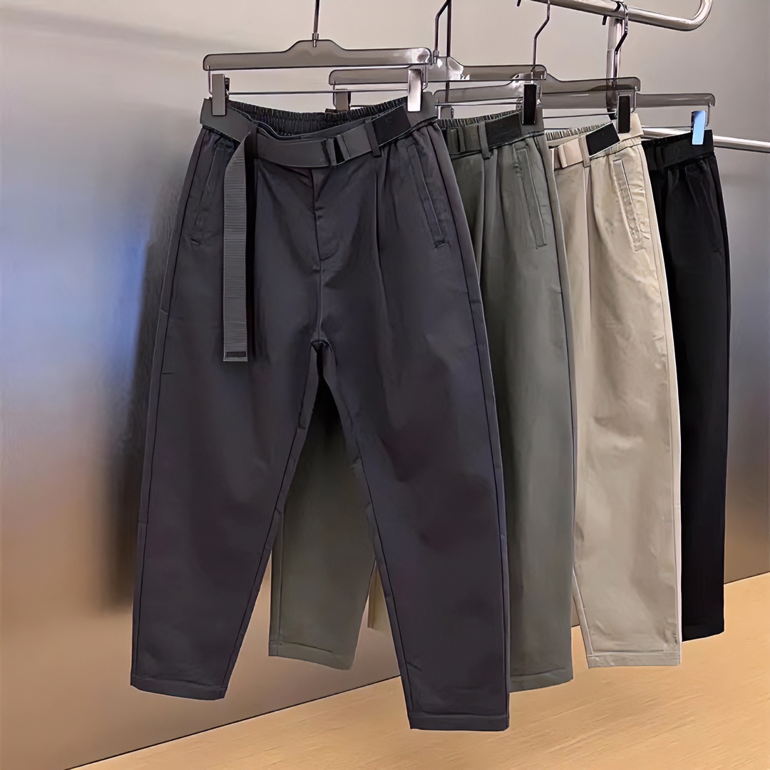 秋季新款立体剪裁工装裤男士宽松百搭休闲长裤纯色时尚简约哈伦裤