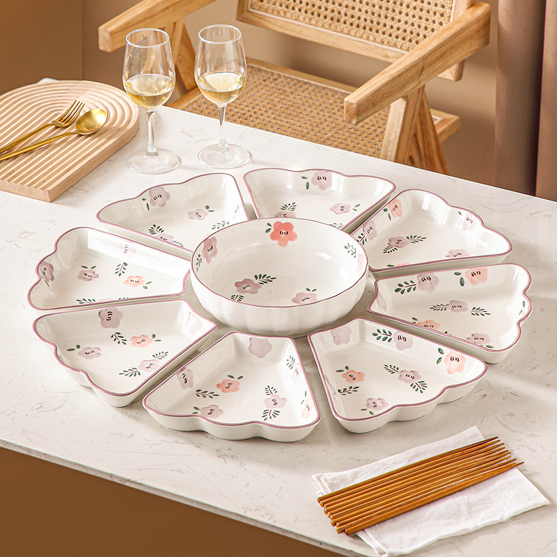 紫萱花陶瓷拼盘餐具组合套装家用菜盘子过年聚餐聚会年夜饭团圆桌
