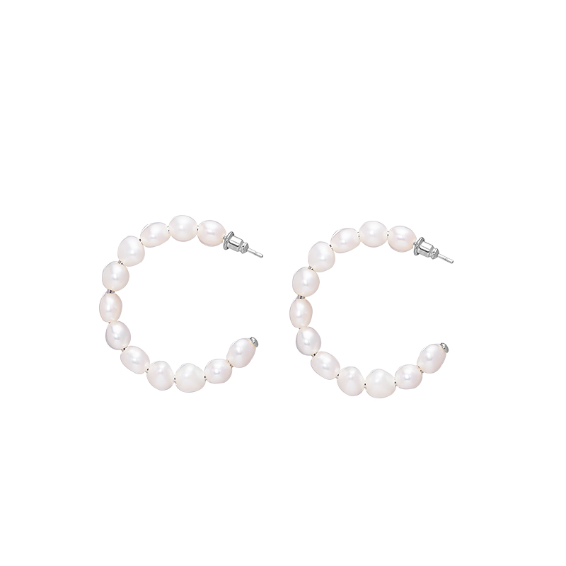 PEARLONA 合金耳饰 简单巴洛克小圆环耳钉时尚个性耳圈925银耳针