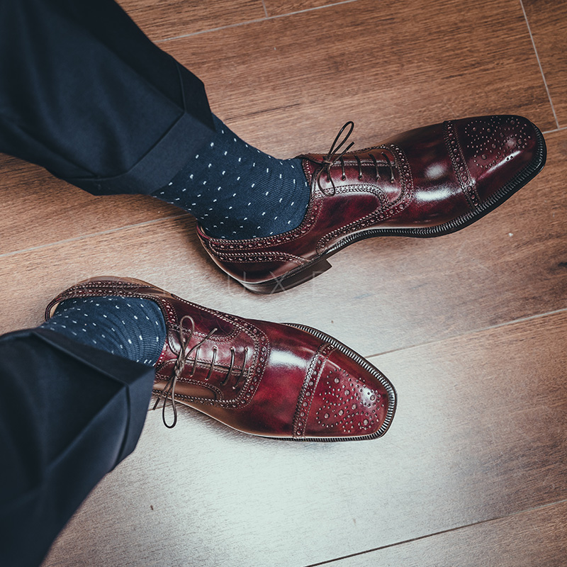 意大利Enzo Bonafe手缝沿条擦色商务休闲皮鞋 Oxford布洛克牛津鞋