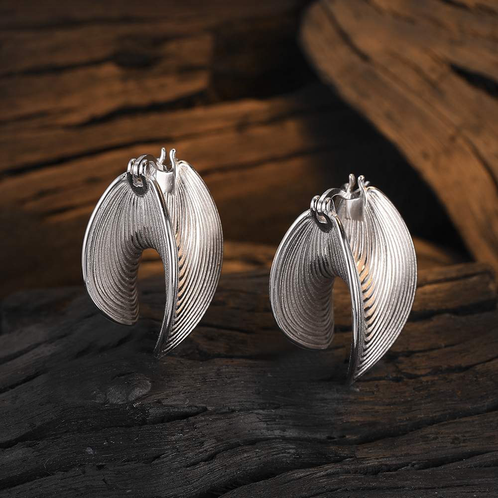 925银耳饰 新款s925纯银原创牛角耳环女潮个性款耳扣纹理耳环小众