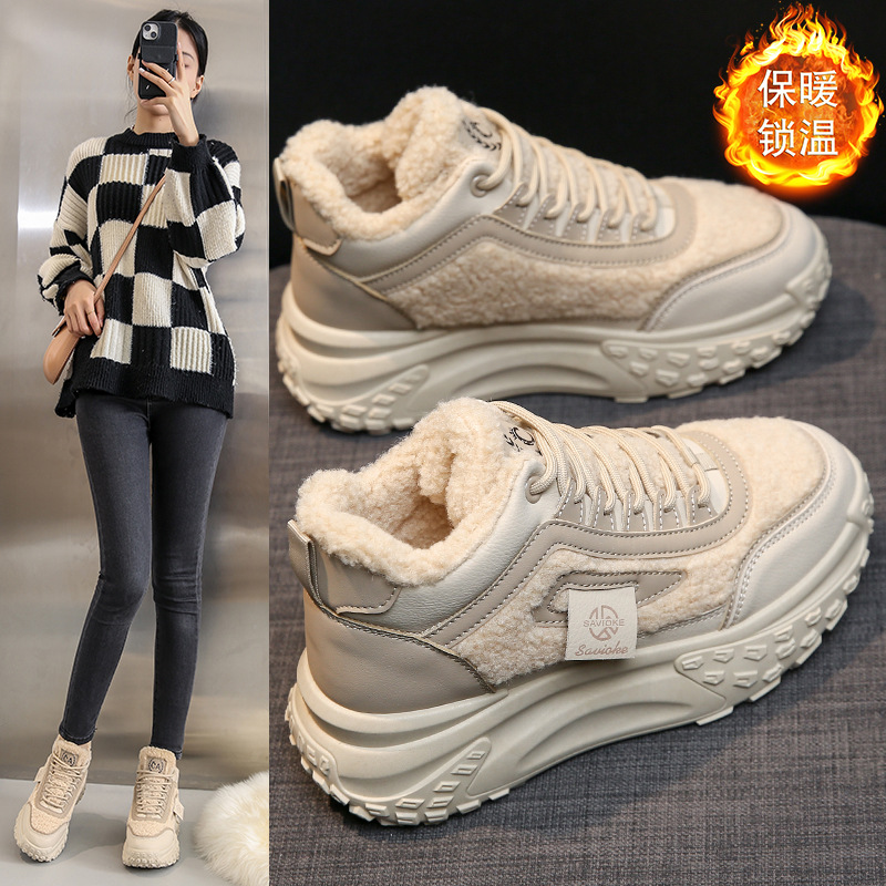 回力瑞加绒高帮小白鞋女2023冬季新款学生保暖休闲鞋棉鞋雪地靴女