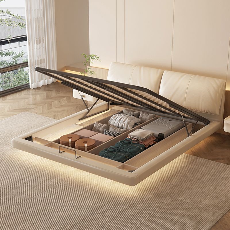 意式轻奢大象耳朵悬浮床现代简约主卧室床实木皮床奶油风高箱婚床